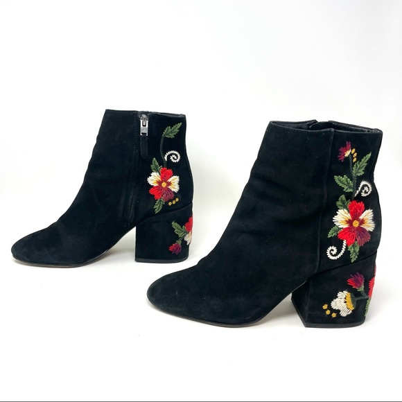 Sam Edelman Tavi Floral Embroidered Black Suede Booties Size 8.5 - Picture 4 of 10